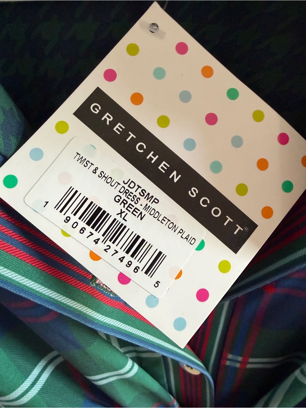 Gretchen Scott "Twist &Shout" Green Plaid Tie-Front Midi Dress XL - Picture 3 of 4